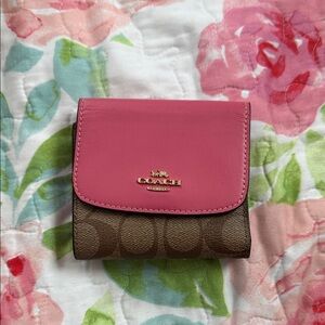 Coach Pink and Brown Signature Wallet